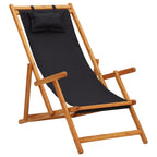 Strandstuhl Klappbar Massivholz Eukalyptus und Stoff Schwarz