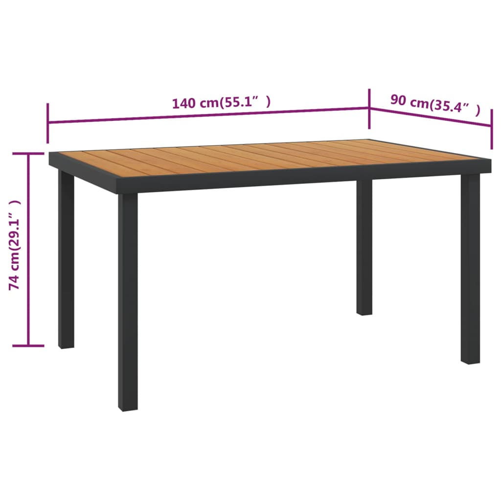 Gartentisch Braun 140x90x74 cm Aluminium und WPC