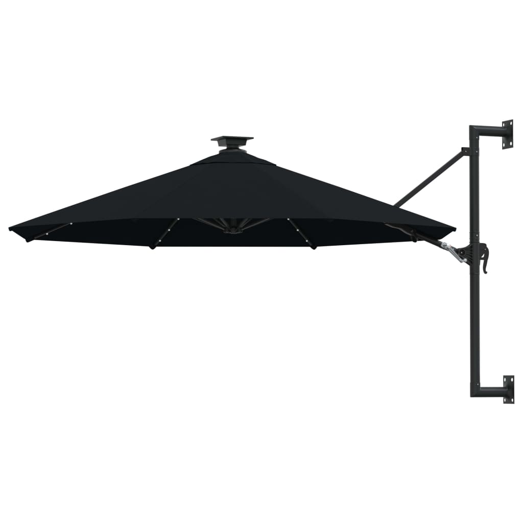 Sonnenschirm zur Wandmontage mit LEDs 300 cm Schwarz