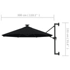 Sonnenschirm zur Wandmontage mit LEDs 300 cm Schwarz