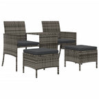 2-Sitzer-Gartensofa mit Teetisch und Hocker Poly Rattan Grau