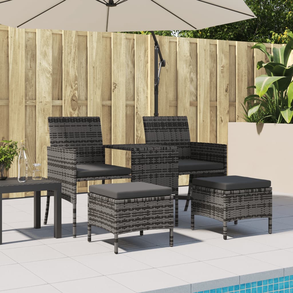 2-Sitzer-Gartensofa mit Teetisch und Hocker Poly Rattan Grau