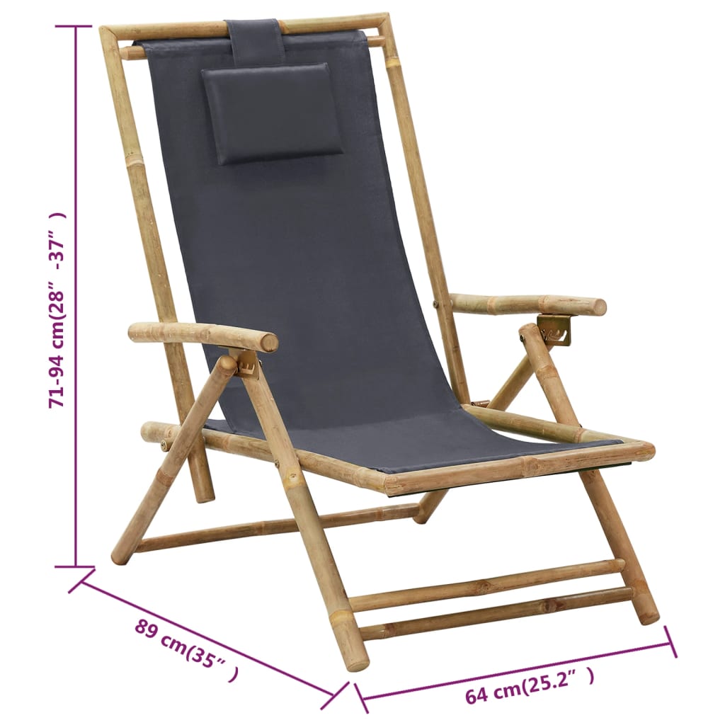 Relaxstuhl Verstellbar Dunkelgrau Bambus und Stoff