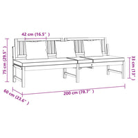 Tagesbett mit Cremeweißen Kissen 200x60x75 cm Massivholz Akazie