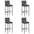 Garten-Barhocker mit Kissen 4 Stk. Grau Poly Rattan