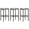 Barhocker mit Kissen 3 Stk. Braun Poly Rattan