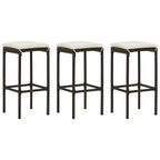 Barhocker mit Kissen 3 Stk. Braun Poly Rattan