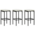 Barhocker mit Kissen 3 Stk. Schwarz Poly Rattan