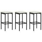 Barhocker mit Kissen 3 Stk. Schwarz Poly Rattan