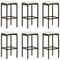 Barhocker mit Kissen 6 Stk. Braun Poly Rattan