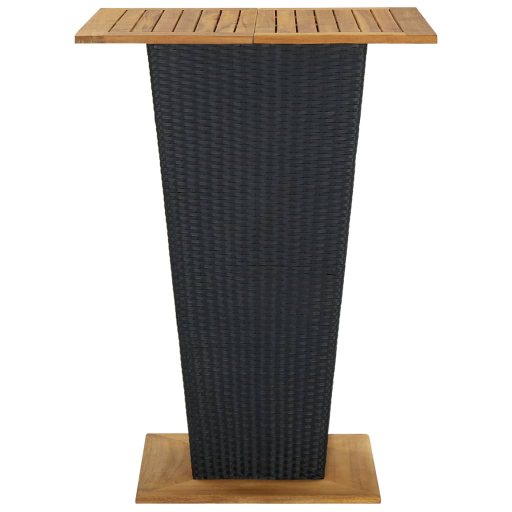 Bartisch Schwarz 80x80x110 cm Poly Rattan und Massivholz Akazie