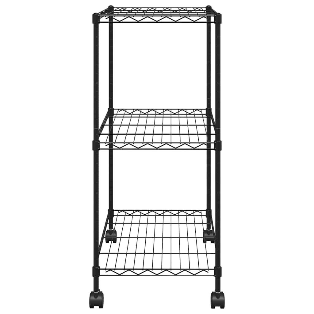 Lagerregal mit 3 Böden und Rollen 60x35x81 cm Schwarz 150 kg