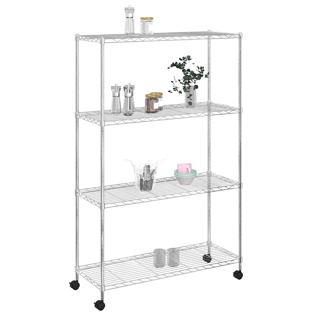 Lagerregal mit 4 Böden und Rollen 90x35x142 cm Chrome 200 kg
