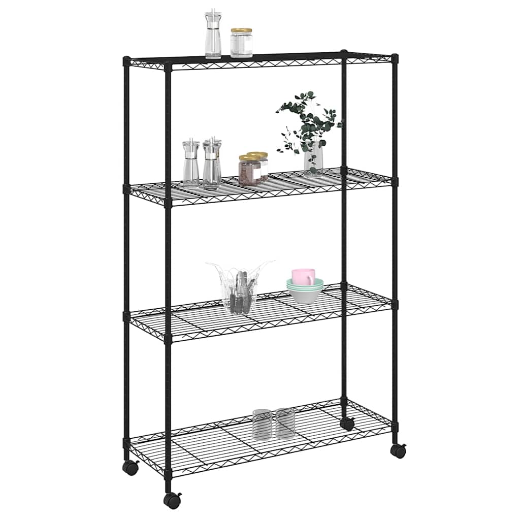 Lagerregal mit 4 Böden und Rollen 90x35x142 cm Schwarz 200 kg
