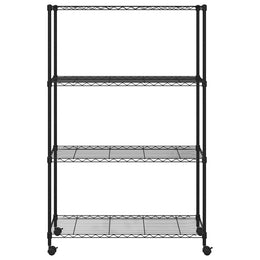 Lagerregal mit 4 Böden und Rollen 90x35x142 cm Schwarz 200 kg