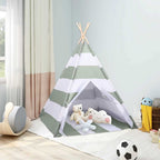 Kindertent Grau und Weiß 120 x 120 x 150 cm Massivholz Kiefer