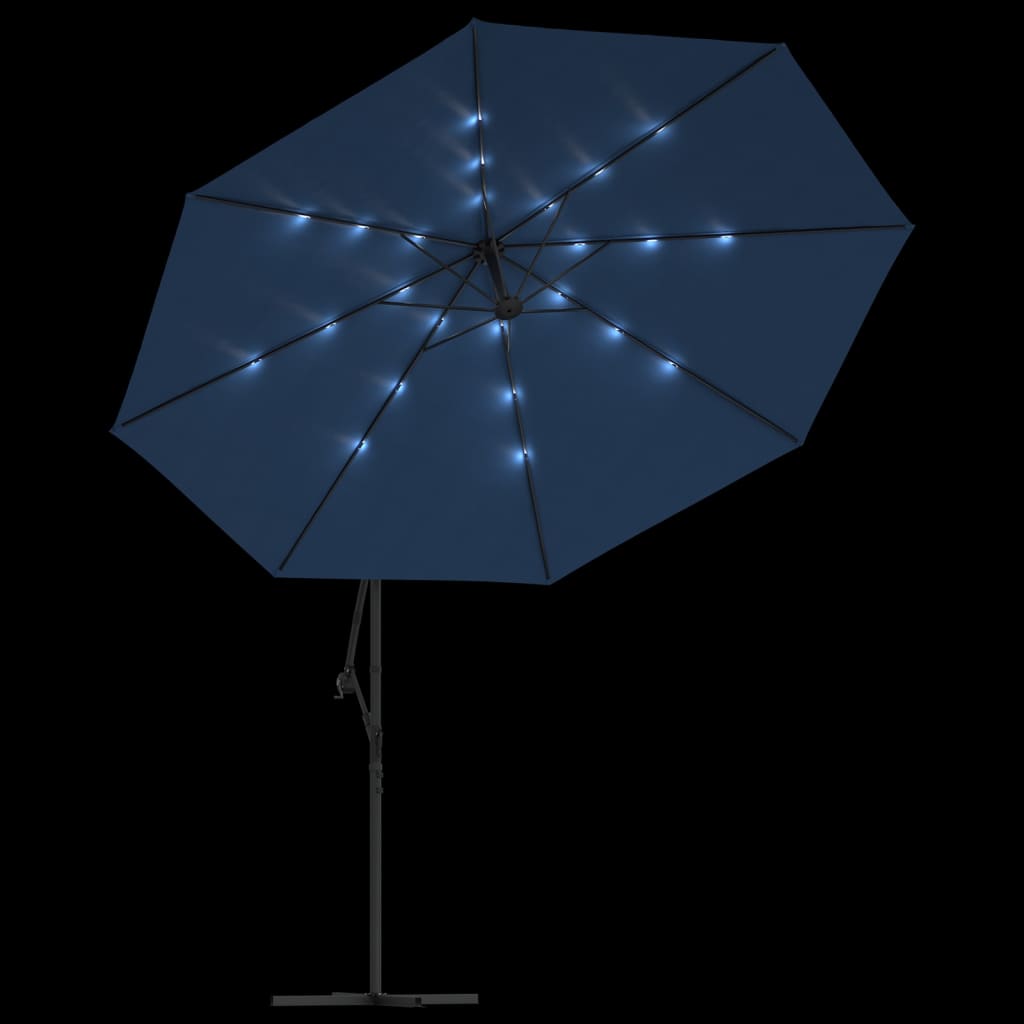 Ampelschirm mit LED-Beleuchtung Stahl-Mast Azurblau 350 cm