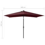 Sonnenschirm mit LEDs und Stahl-Mast Bordeauxrot 2x3 m