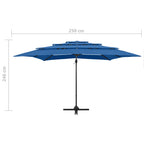 Sonnenschirm mit Aluminium-Mast 4-lagig Azurblau 250x250 cm