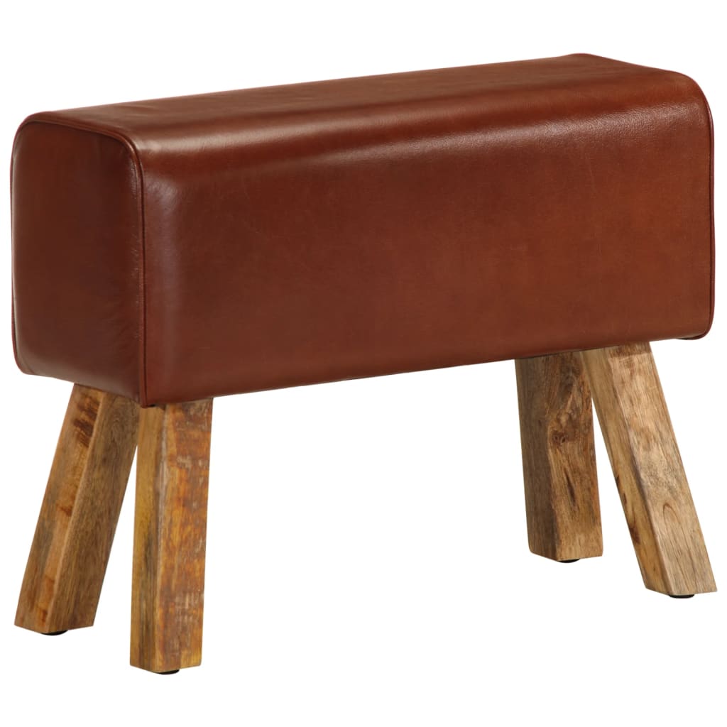 Sitzbank Turnbock-Design 58cm Braun Echtleder Mango Massivholz