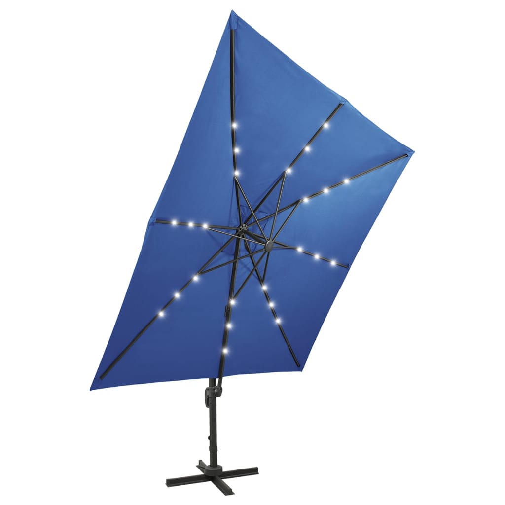 Ampelschirm mit LED-Beleuchtung 300 cm Azurblau