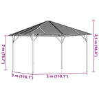 Pavillon mit Dach 3x3 m Anthrazit
