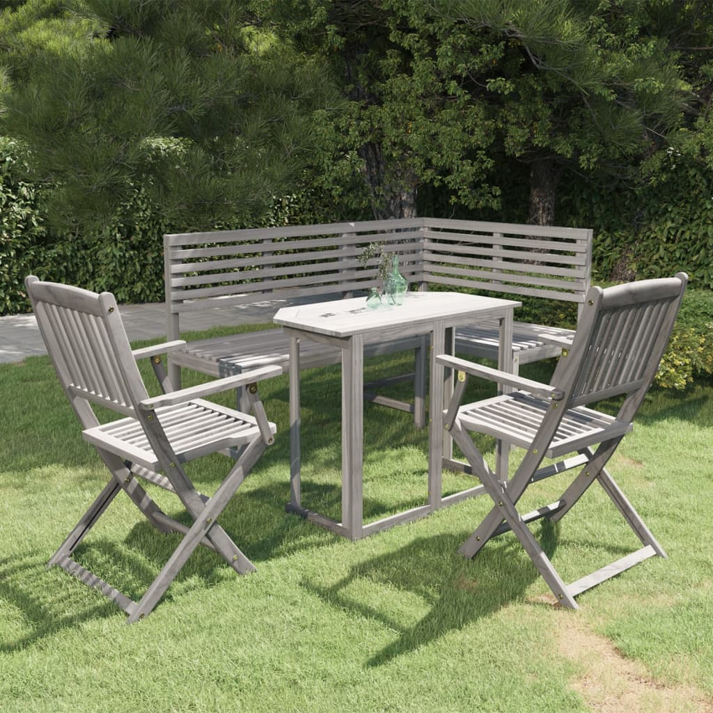 4-tlg. Bistro-Set Massivholz Akazie Grau