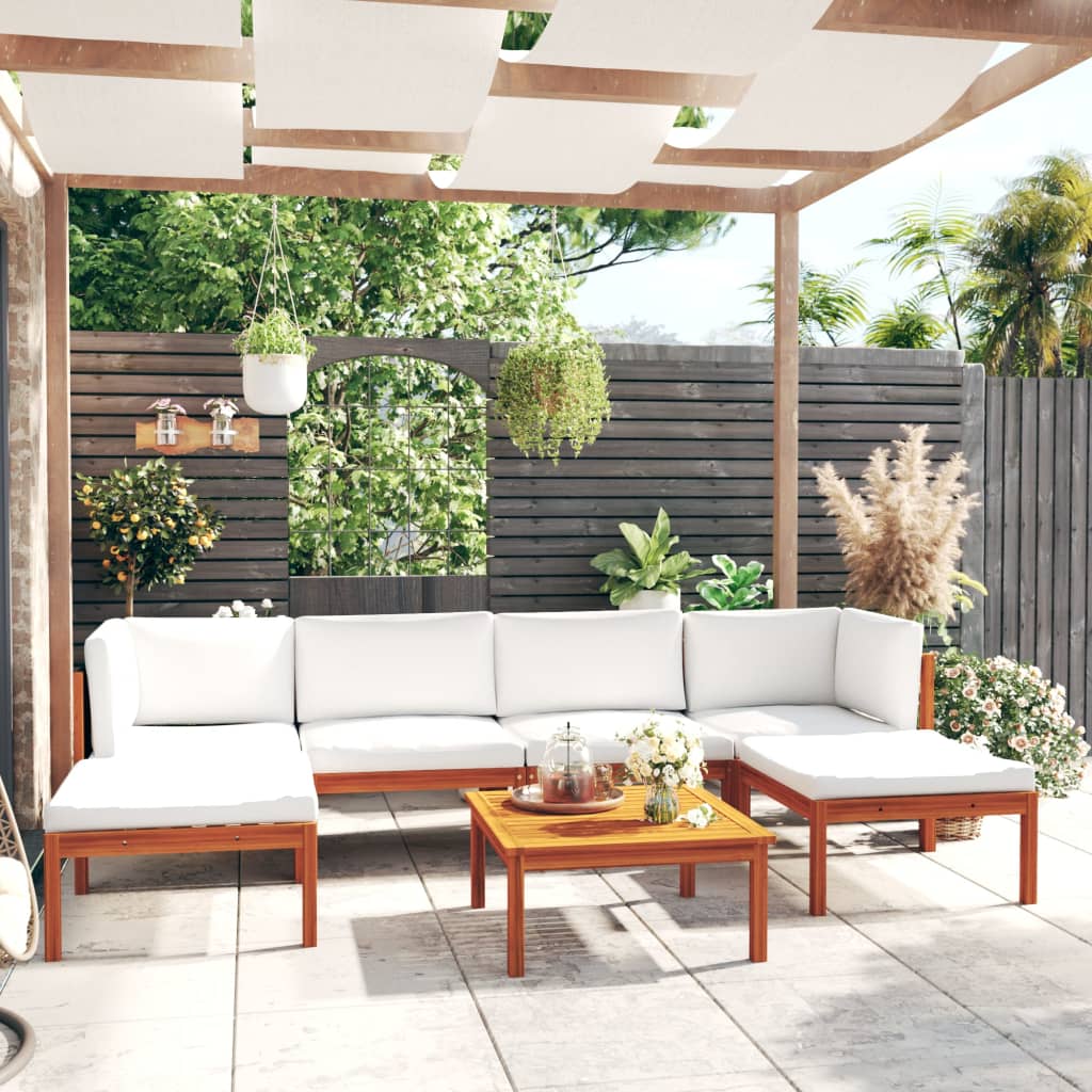 7-tlg. Garten-Lounge-Set mit Kissen Cremeweiß Massivholz Akazie