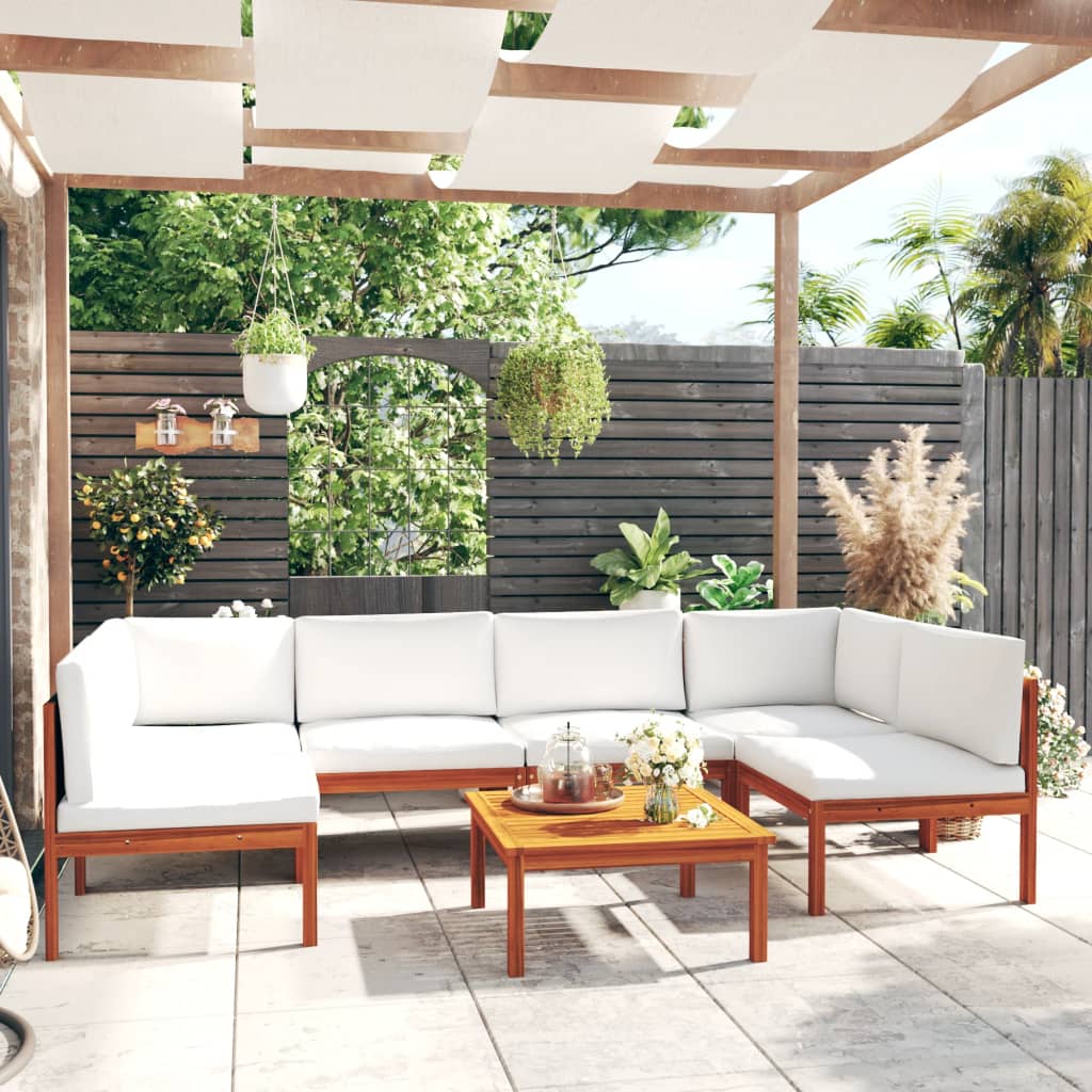 7-tlg. Garten-Lounge-Set mit Kissen Cremeweiß Massivholz Akazie