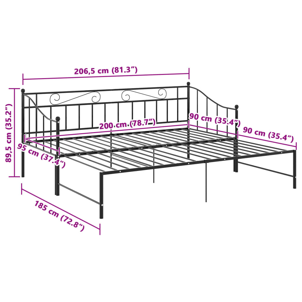 Ausziehsofa Bettgestell Schwarz Metall 90x200 cm