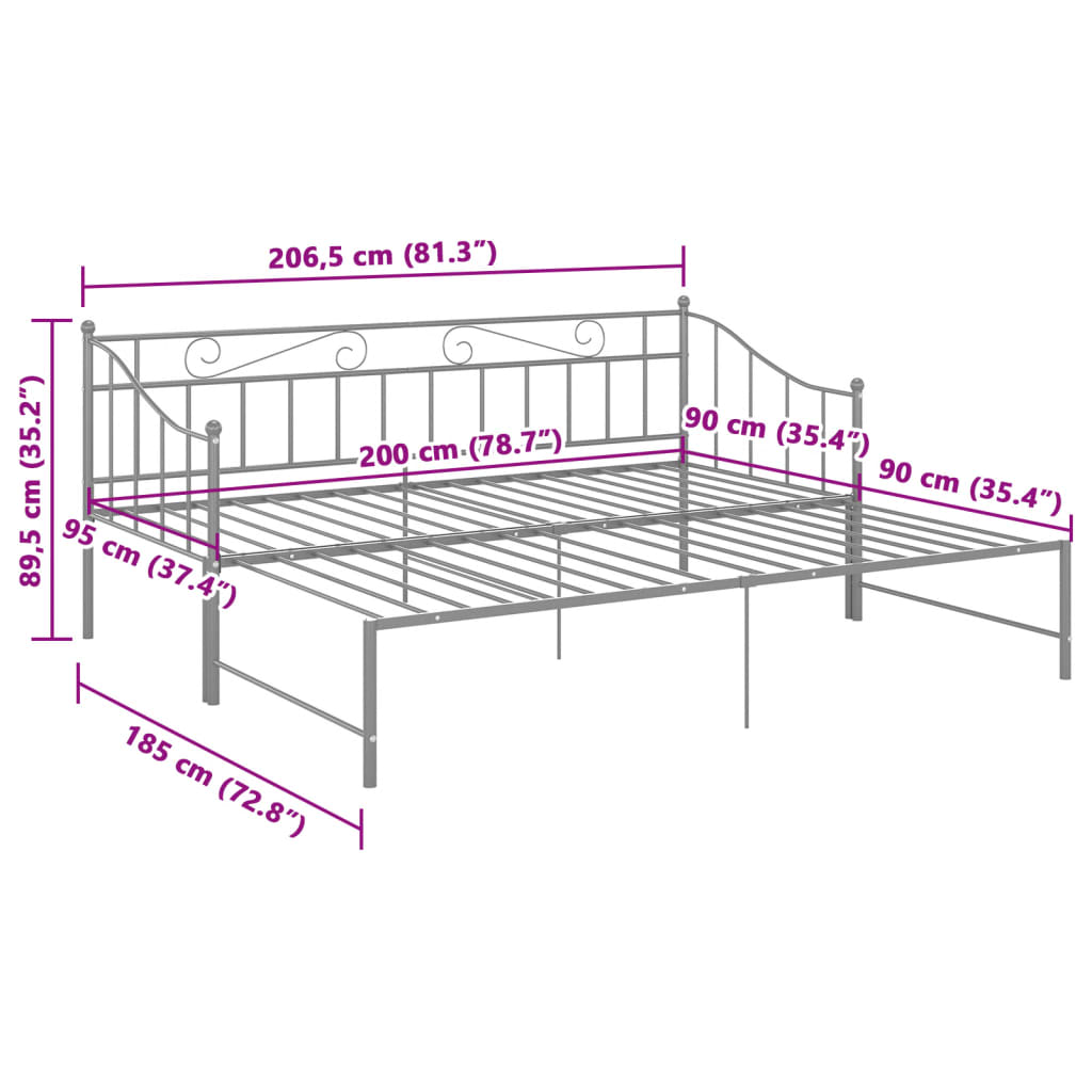 Ausziehsofa Bettgestell Grau Metall 90x200 cm