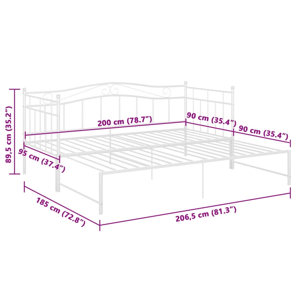 Ausziehsofa Bettgestell Weiß Metall 90x200 cm