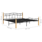 Bettgestell Schwarz Metall und Massivholz Eiche 200x200 cm