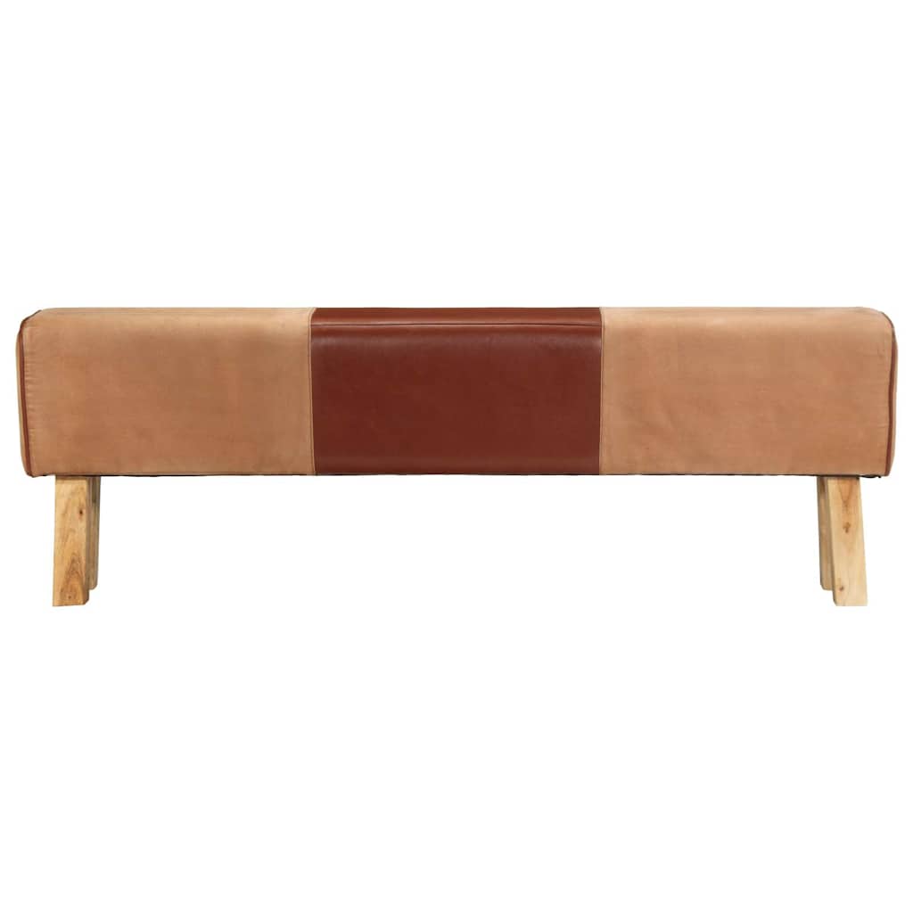 Bank Turnbock-Design 160cm Braun Echtleder Massivholz Akazie