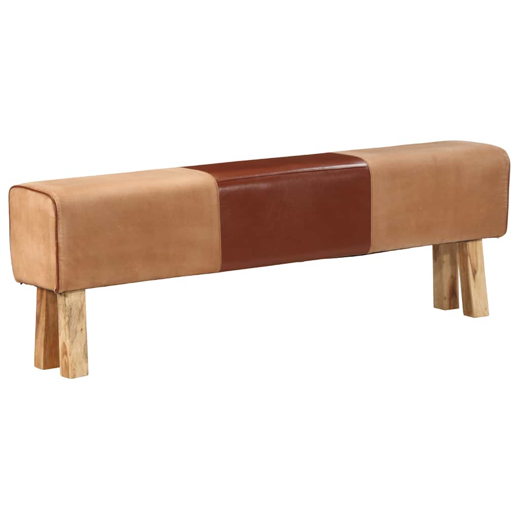 Bank Turnbock-Design 160cm Braun Echtleder Massivholz Akazie