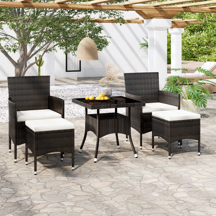 5-tlg. Garten-Essgruppe Poly Rattan und Hartglas Schwarz