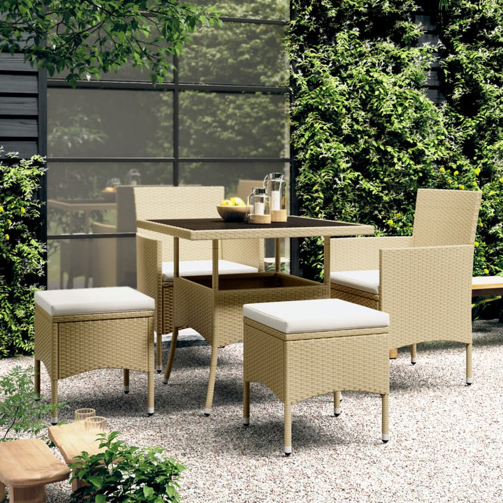 5-tlg. Garten-Essgruppe Poly Rattan Beige