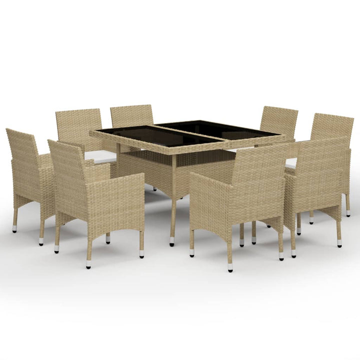 9-tlg. Garten-Essgruppe Poly Rattan und Glas Beige