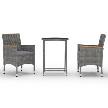 3-tlg. Bistro-Set Poly Rattan und Hartglas Grau