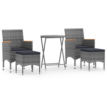 5-tlg. Garten-Bistro-Set Poly Rattan und Hartglas Grau