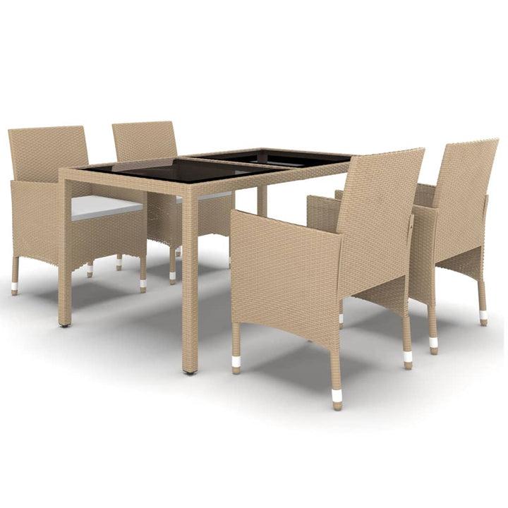 5-tlg. Garten-Essgruppe Poly Rattan und Hartglas Beige