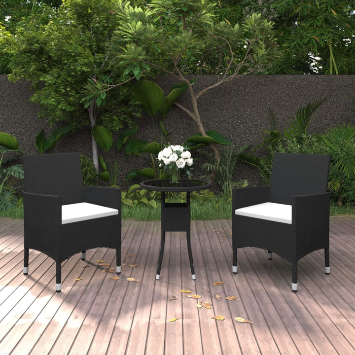 3-tlg. Garten-Essgruppe Poly Rattan Schwarz