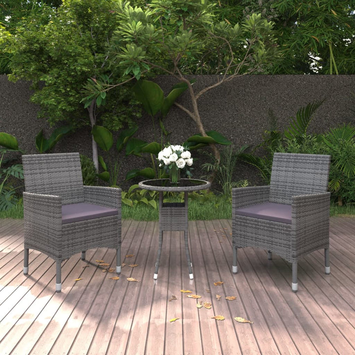 3-tlg. Garten-Essgruppe Poly Rattan Grau