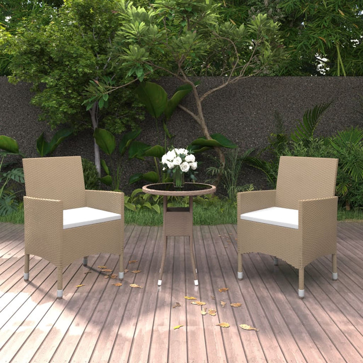 3-tlg. Garten-Essgruppe Poly Rattan Beige