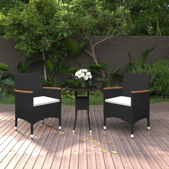 3-tlg. Garten-Essgruppe Poly Rattan Schwarz