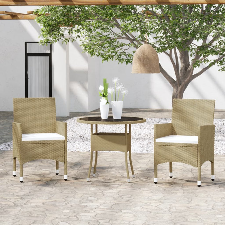 3-tlg. Garten-Essgruppe Poly Rattan Beige