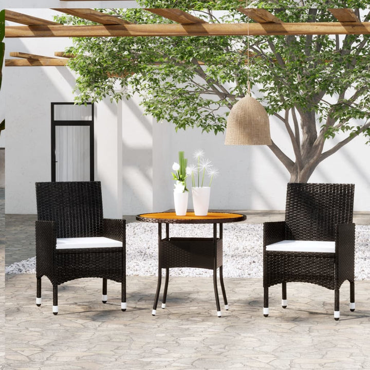 3-tlg. Garten-Essgruppe Poly Rattan Schwarz