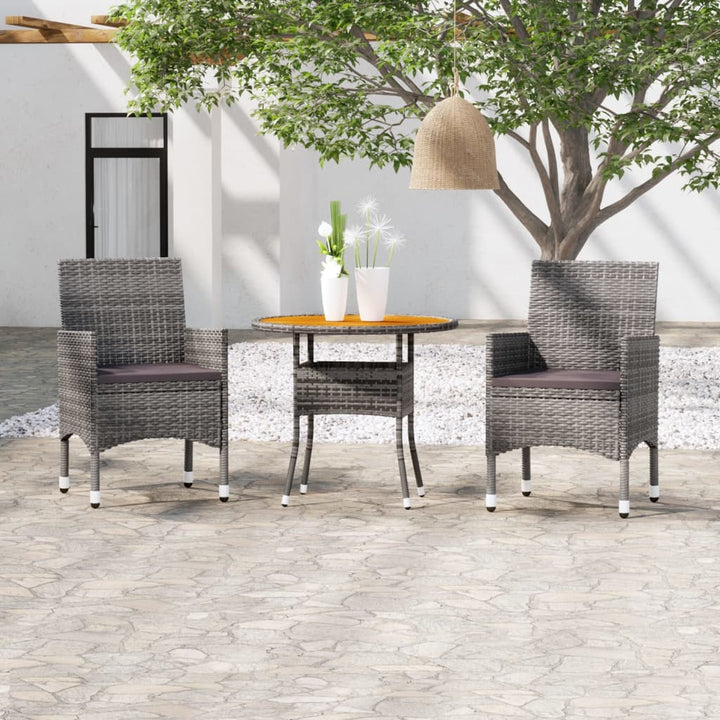 3-tlg. Garten-Essgruppe Poly Rattan Grau