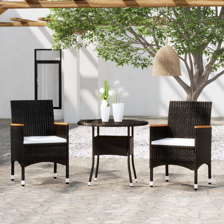 3-tlg. Garten-Essgruppe Poly Rattan Schwarz