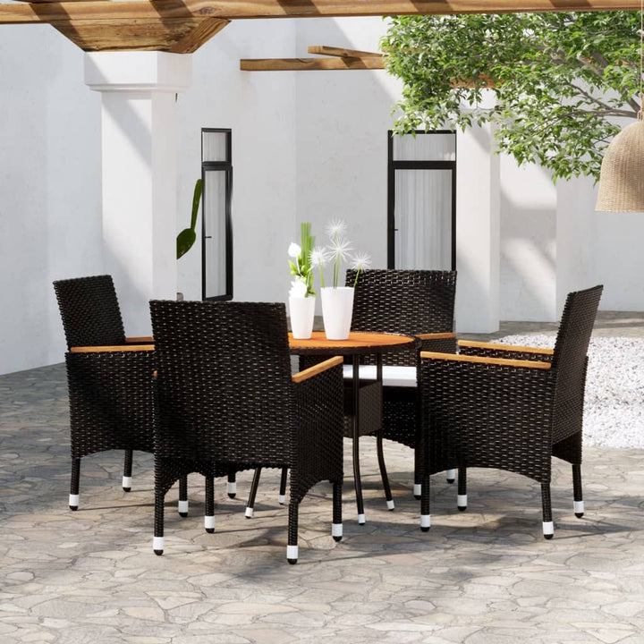 5-tlg. Garten-Essgruppe Poly Rattan Schwarz